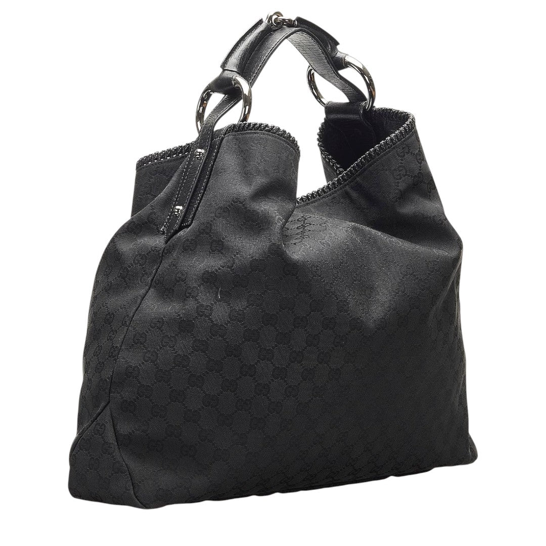 Gucci GG Canvas Monogram Large Horsebit Chain Hobo Black