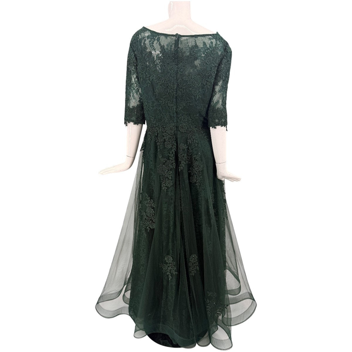La Femme Floral Lace Illusion A-Line Formal Maxi Gown