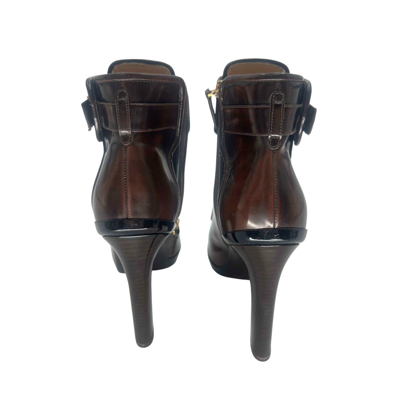 Salvatore Ferragamo Patent Leather Romy Belted Ankle Boots