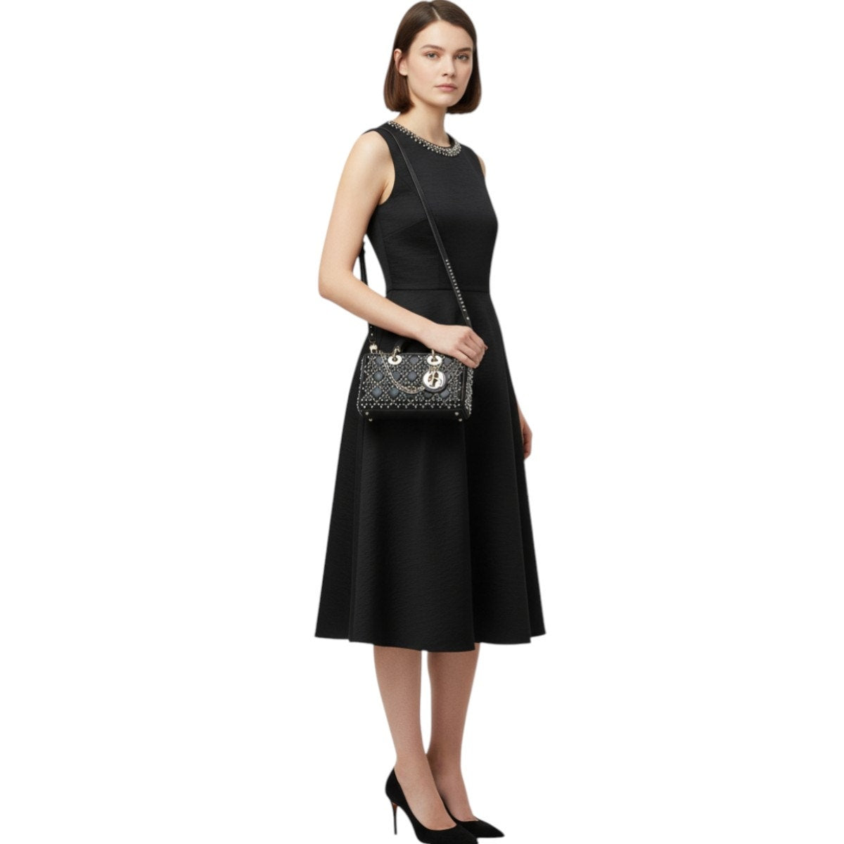 Christian Dior Leather Pearl Studded Lady D-Joy Crossbody Bag