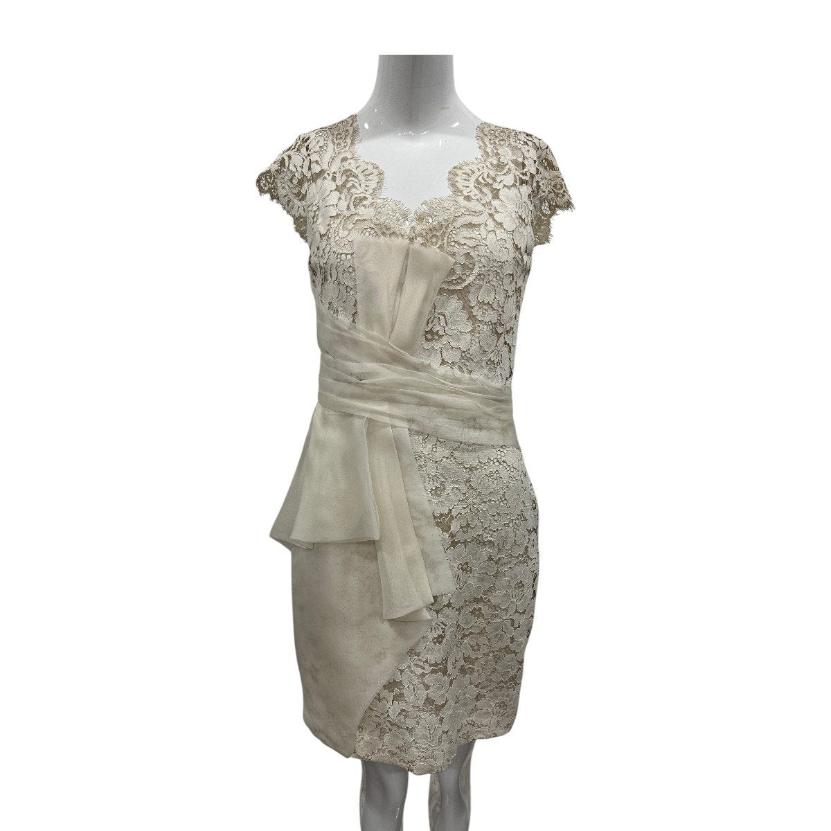 Marchesa Notte Ivory Lace Organza Cocktail Party Sheath Mini Dress Size 6