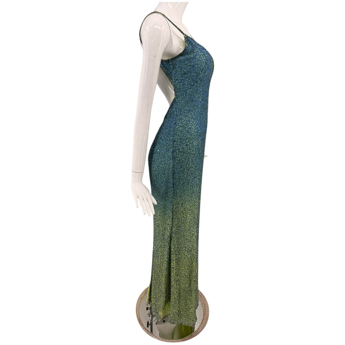 Mia Bella Silk Beaded Ombre Low Back Maxi Dress