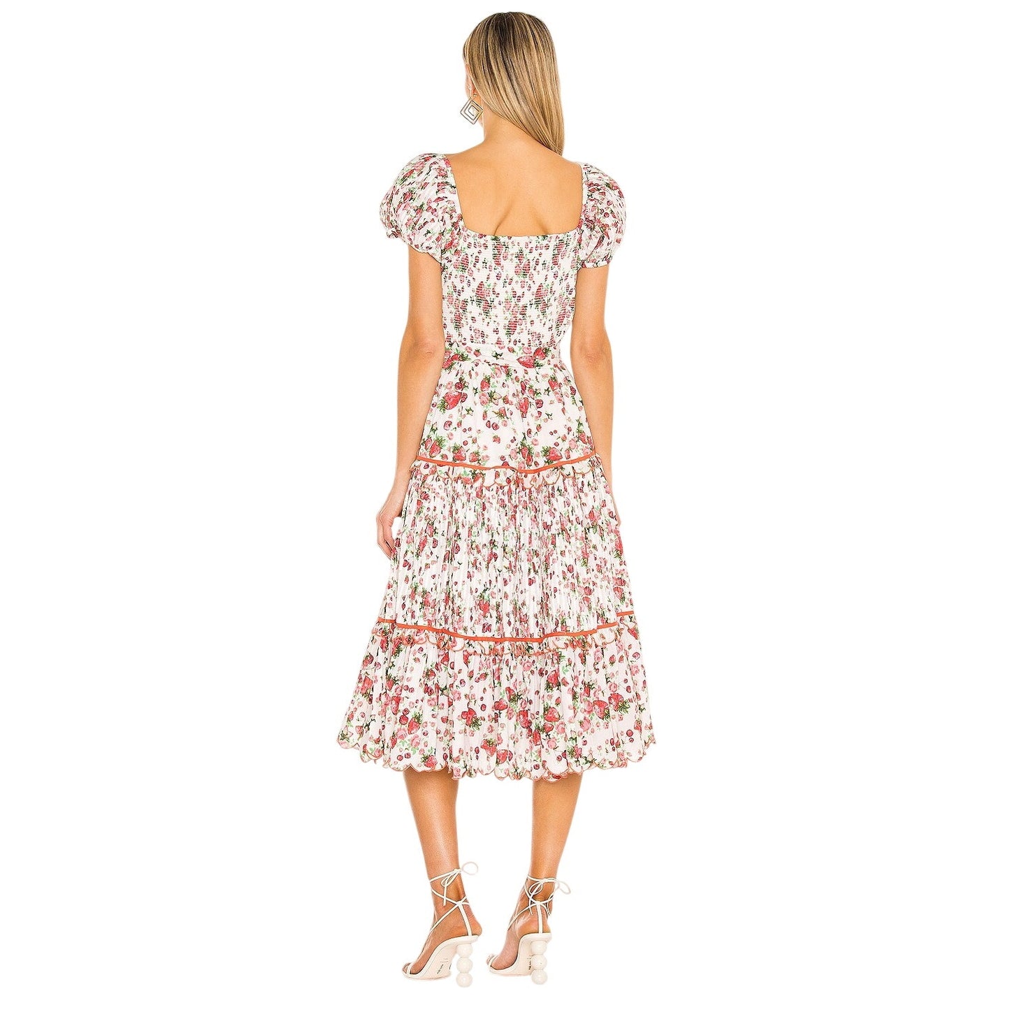 Love Shack Fancy White/Pink Cotton Floral Masie Tiered Midi Dress Women's