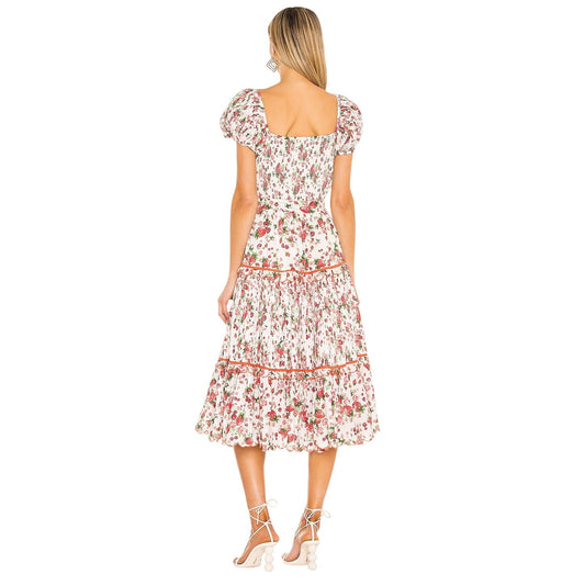 Love Shack Fancy White/Pink Cotton Floral Masie Tiered Midi Dress Women's