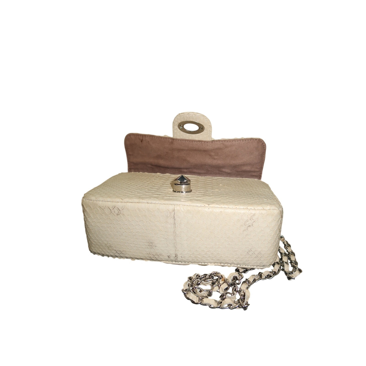 Cream Python-Textured Crossbody Silver Hardware Chain Shoulder Bag Women's OS
