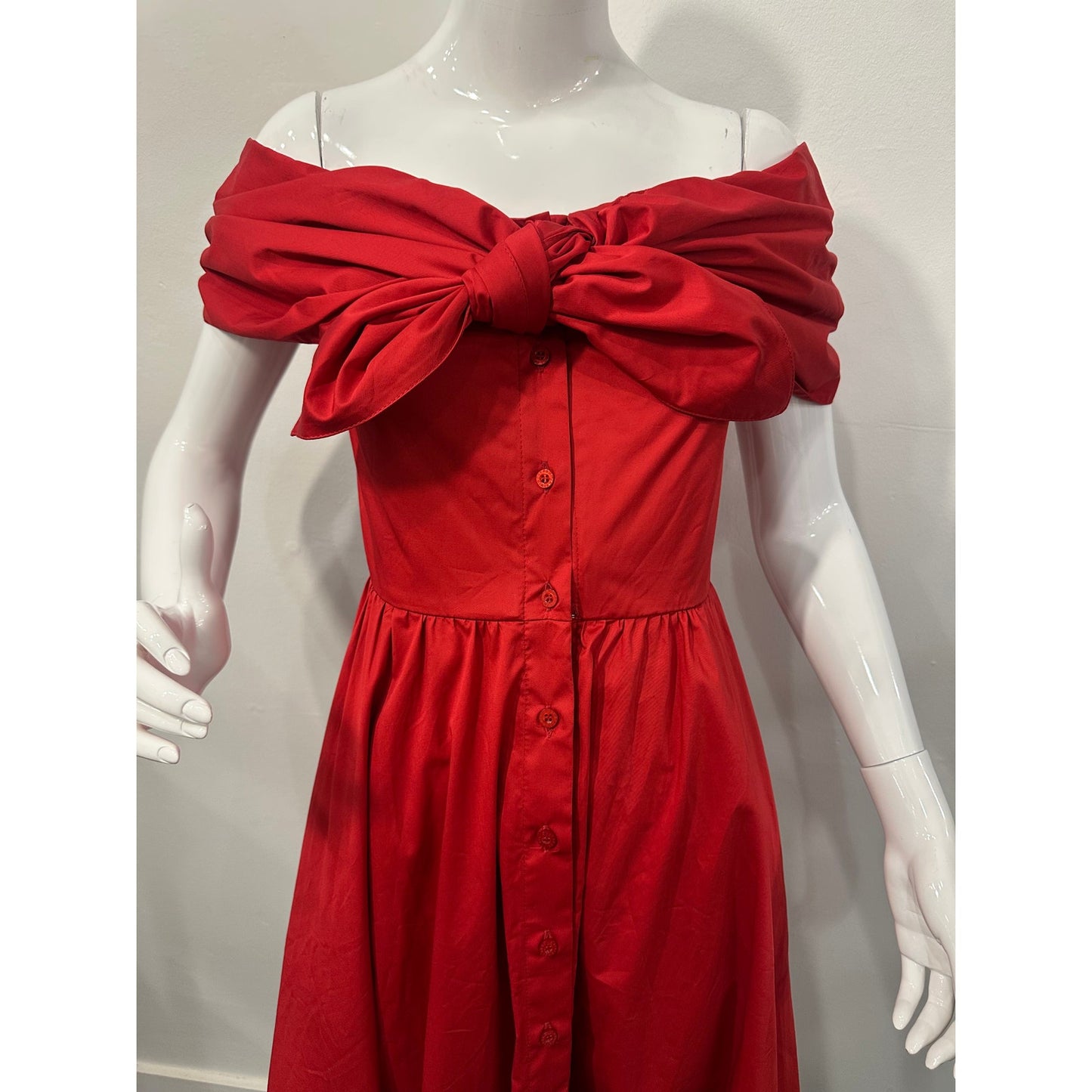 Oscar De La Renta Cotton-Blend Big Bow Runaway Off-Shoulder Midi Dress