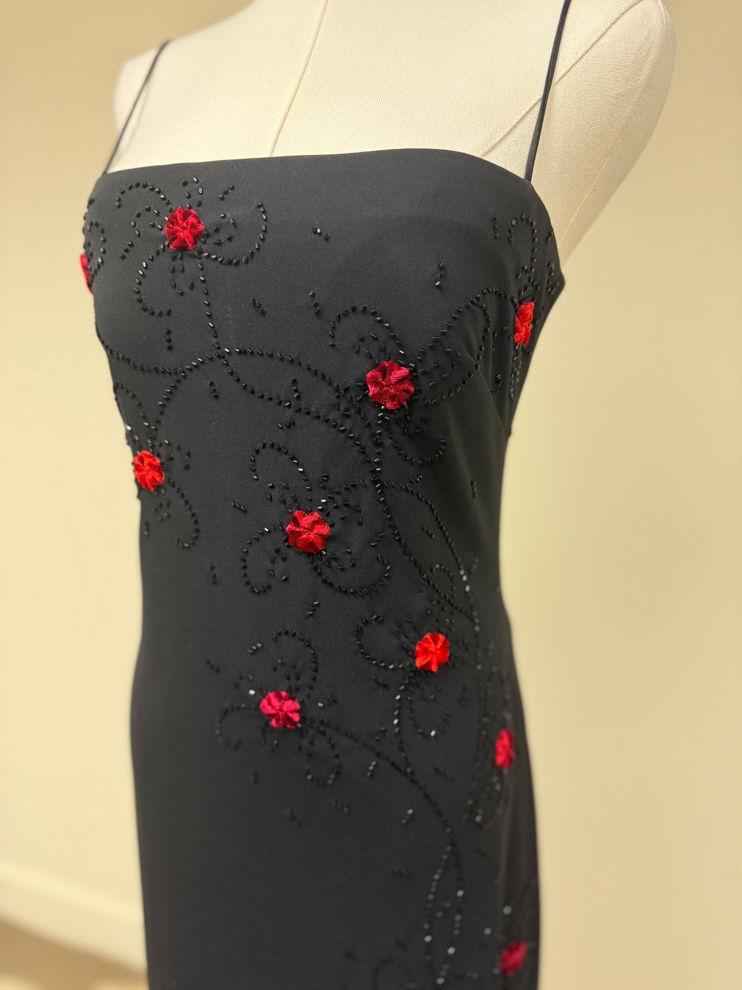JS Boutique black beaded maxi dress with red flowers