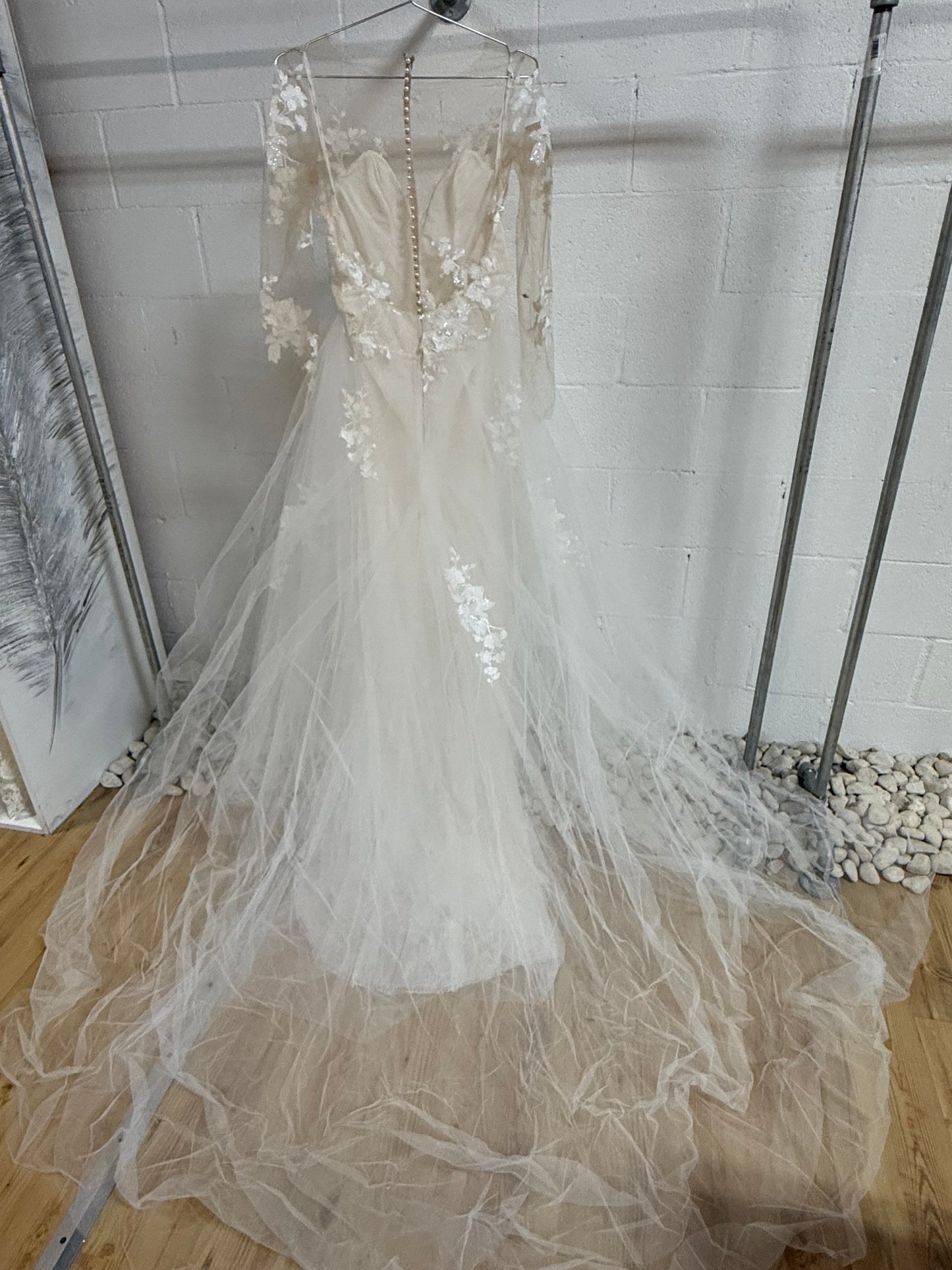 Ines by Ines Di Santo Floral Applique Long Sleeve Wedding Gown