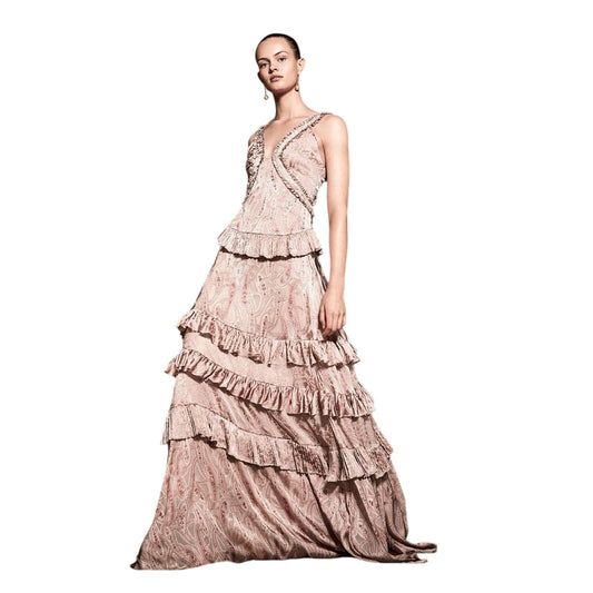 Alexis Rafaela Pink Paisley Ruffled Layered Sleeveless Maxi Dress