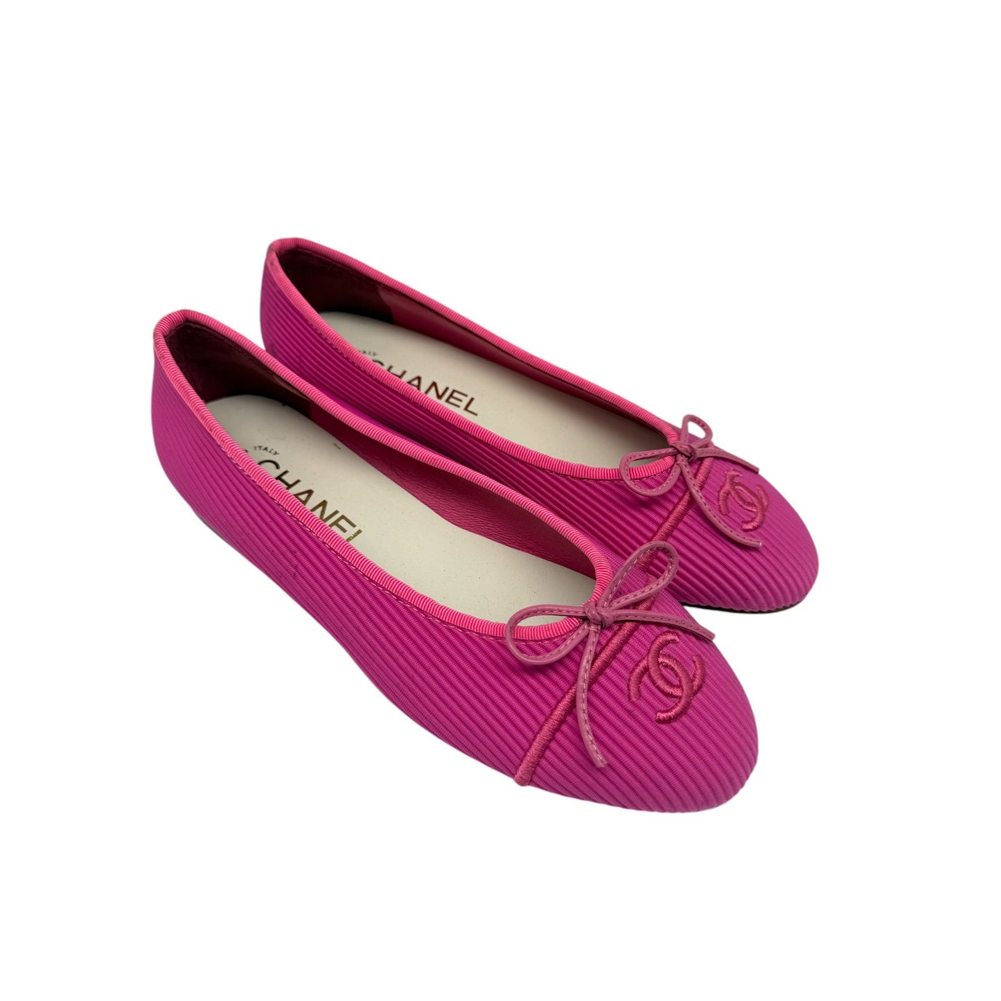 Chanel Fabric Interlocking CC Logo Bow Ballet Flats