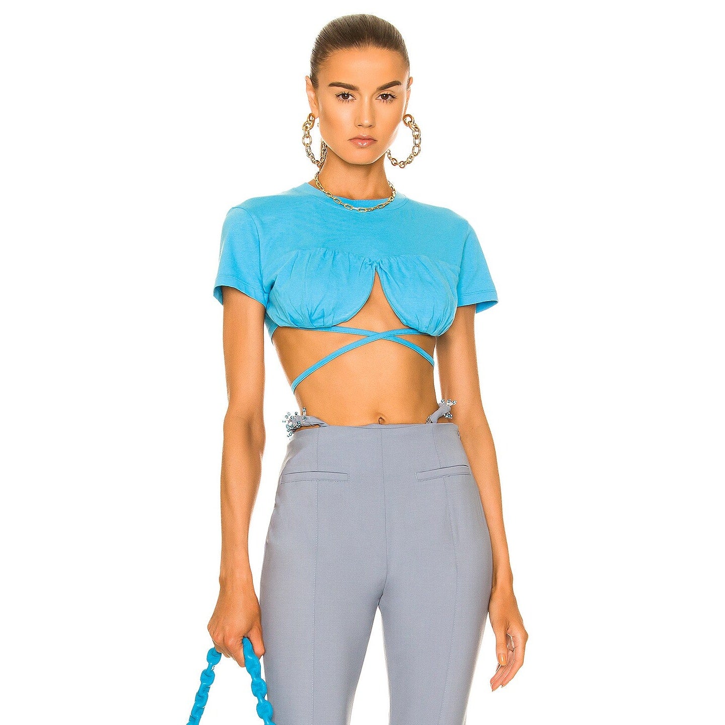 Jacquemus Cotton Crew Neck Short Sleeve Let Baci T-shirt Blue Women's Size XS