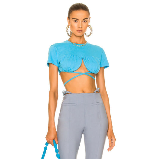 Jacquemus Cotton Crew Neck Short Sleeve Let Baci T-shirt Blue Women's Size XS