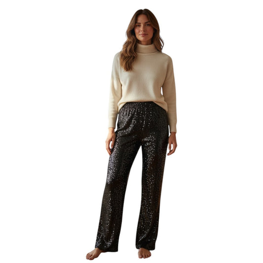 Etam Ismea Sequin Embellished Wide-Leg Stretchy Legging Pants