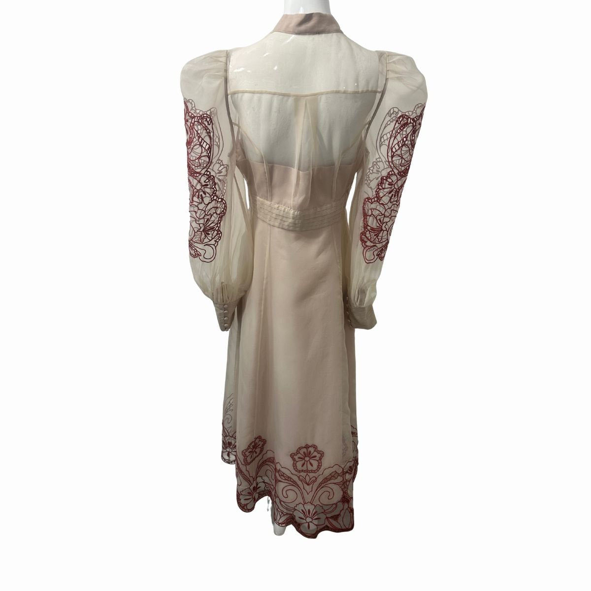 Karen Millen Organdie Embroidered Woven Long Sleeves Midi Dress