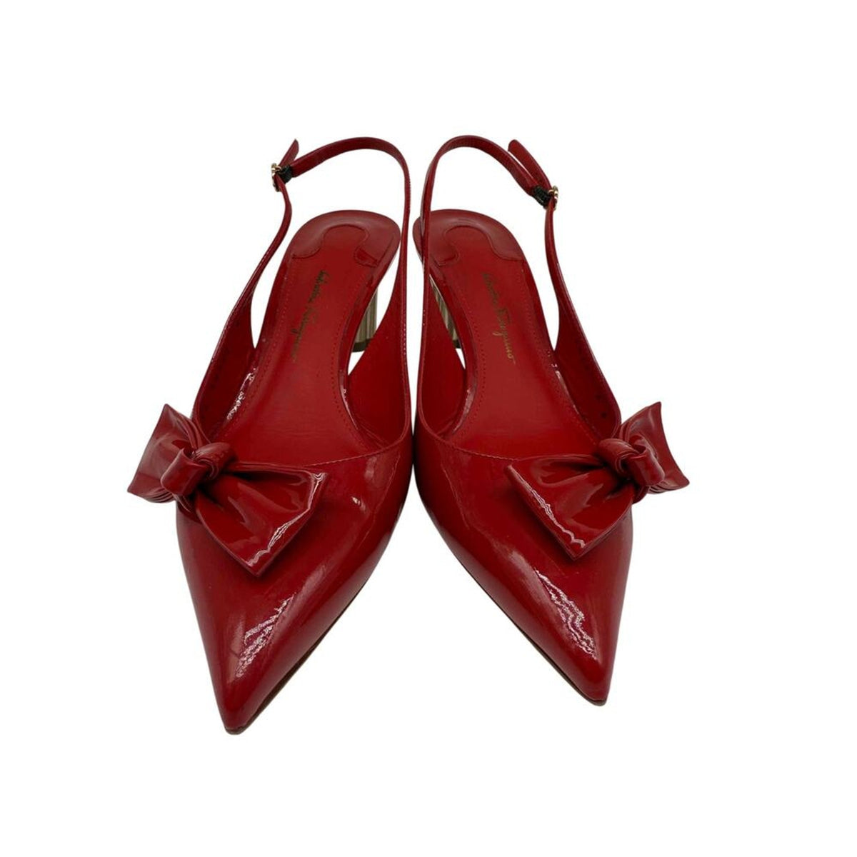 Salvatore Ferragamo Red Patent Leather Aulla Slingback Heels