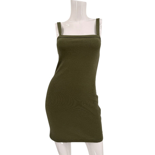 Lovers and Friends Rib Knit Bradian Square Neck Mini Dress Green Women's Size S
