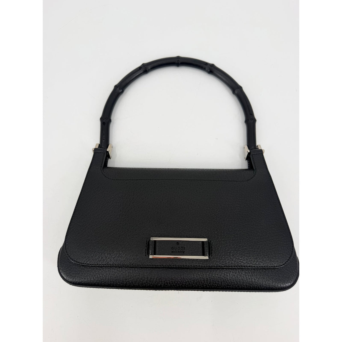 Gucci Bamboo Handle Black Pebbled Leather Shoulder Bag