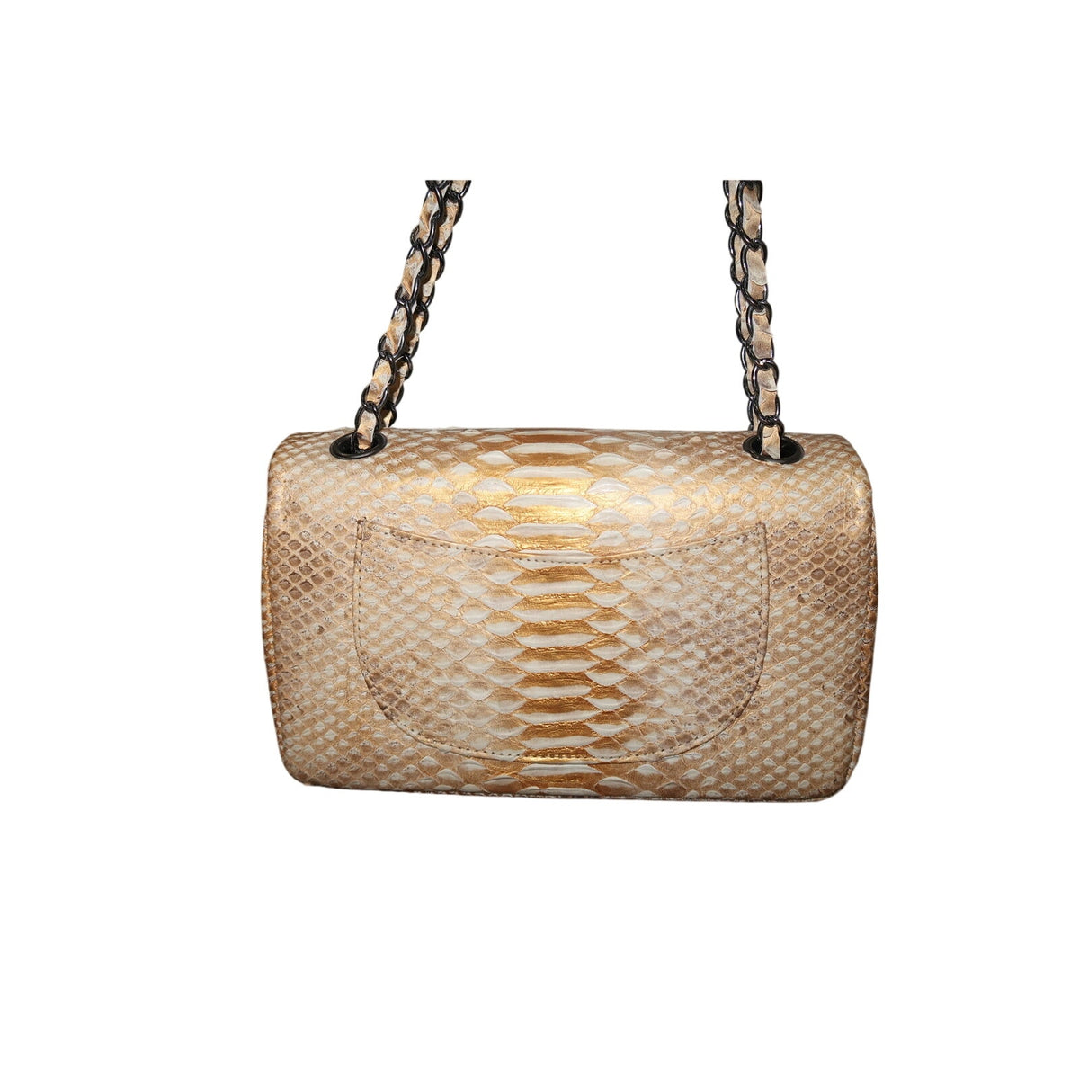 Toya Tan Gold Cream Python Snake Skin Designer Chain Shoulder Bag