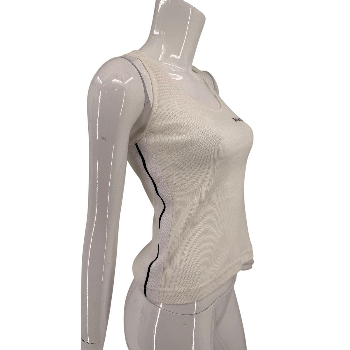 Palm Angels Cotton Ribbed Logo Scoop Neck Tank Top Cream Women's Size XXS