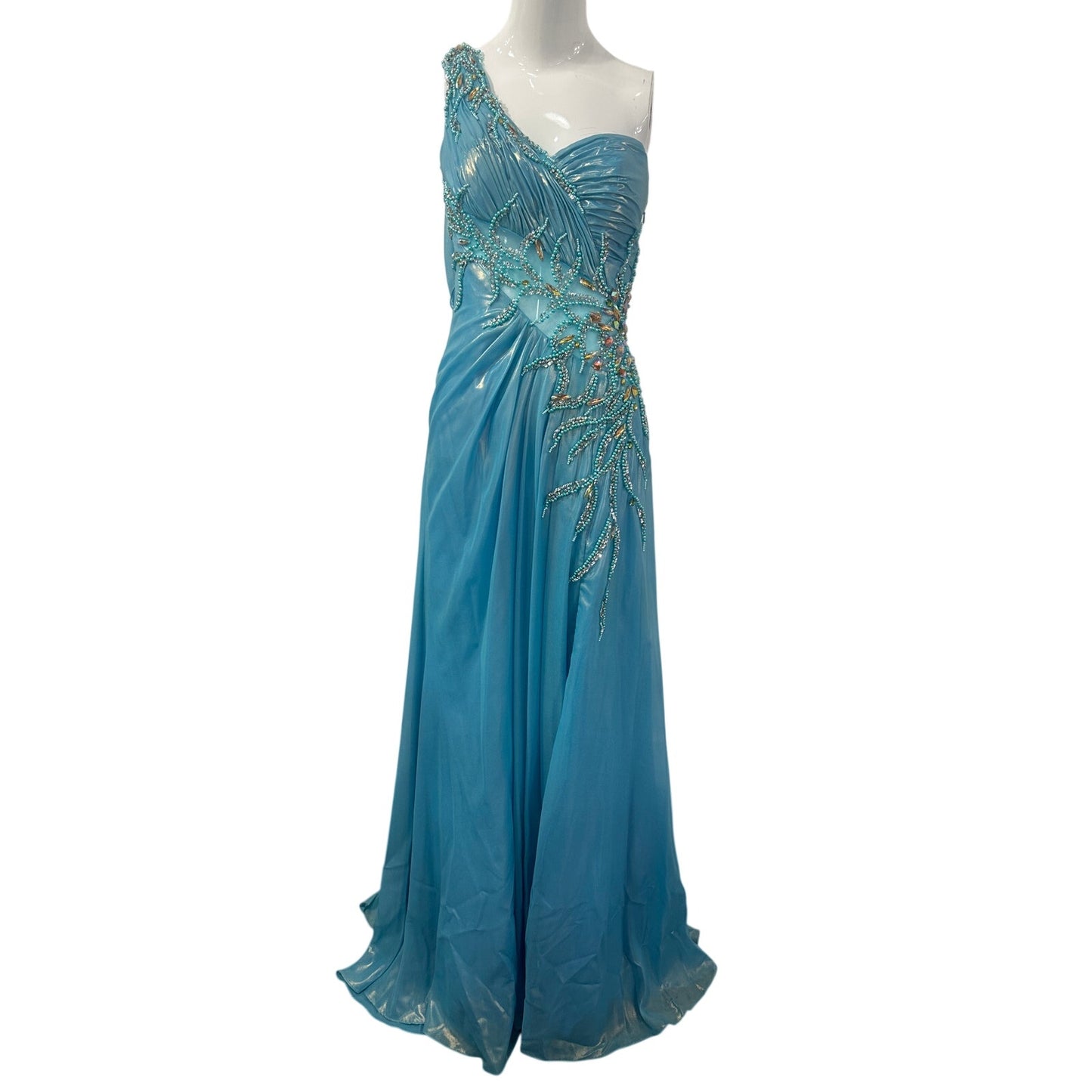 Mac Duggal One Shoulder Beaded Evening Gown