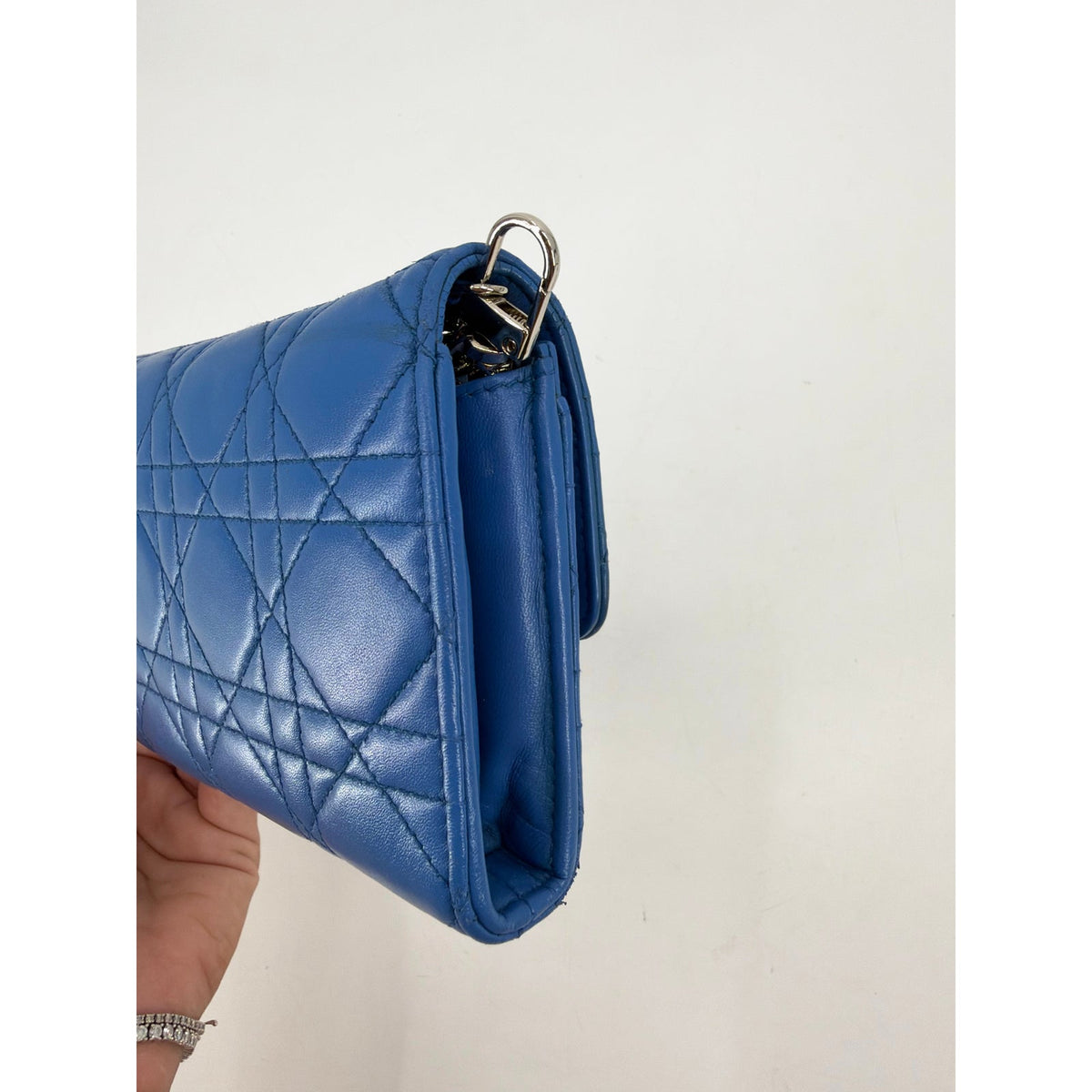 Christian Dior Cannage Quilted Blue Leather Long Flap Wallet