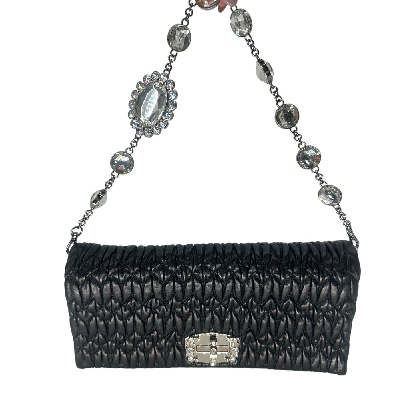 Miu Miu Leather Quilted Matelassé Crystal Shoulder Bag