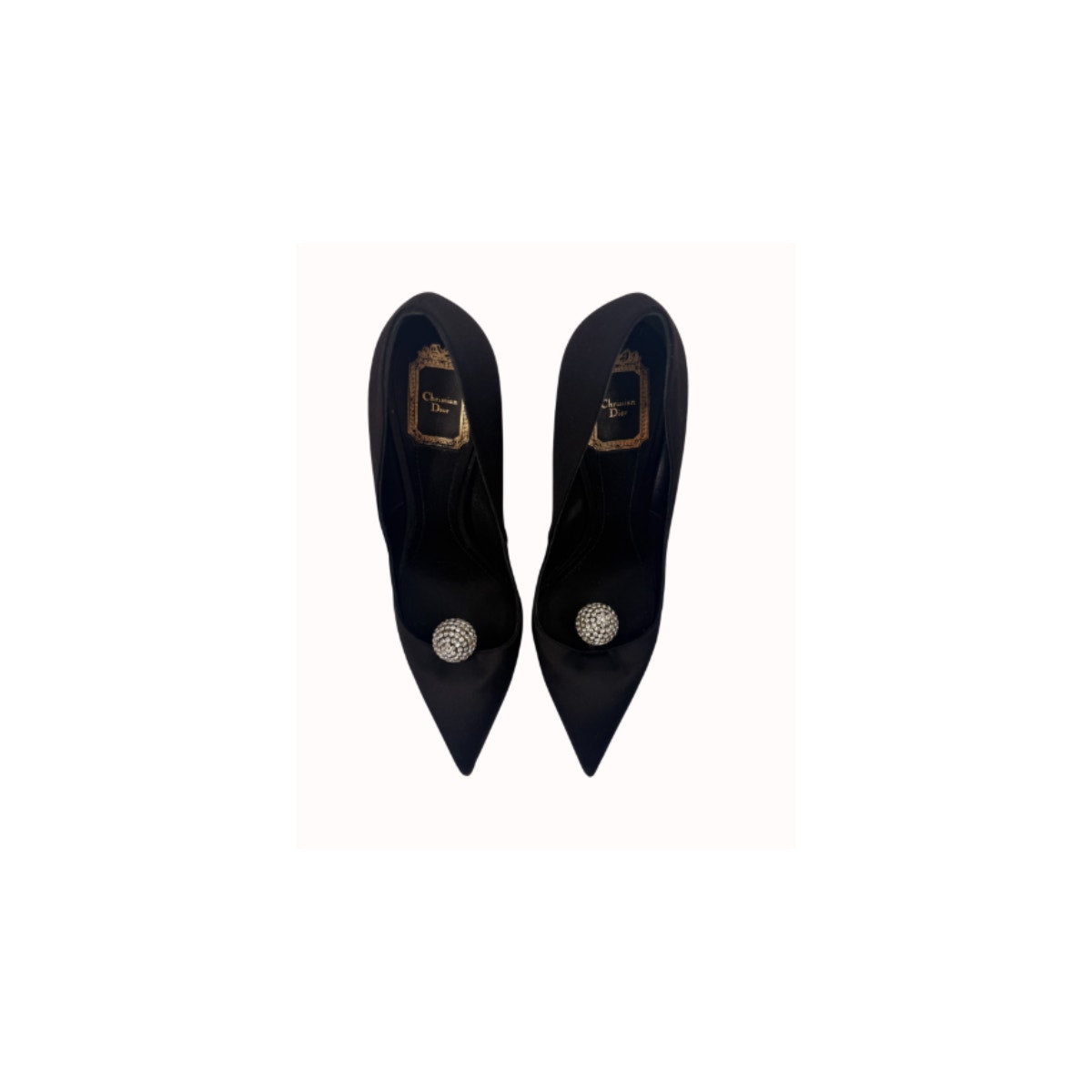 Christian Dior Black Satin Disco Ball Pointed Toe Pumps Italy