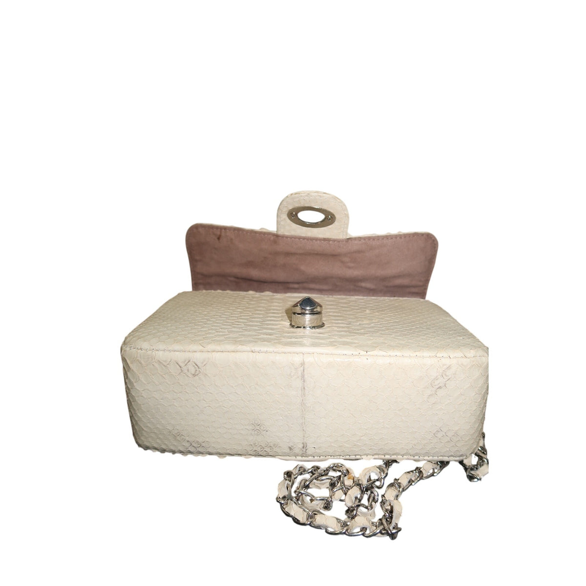 Cream Python-Textured Silver Hardware Chain Crossbody Shoulder Bag Women's OS
