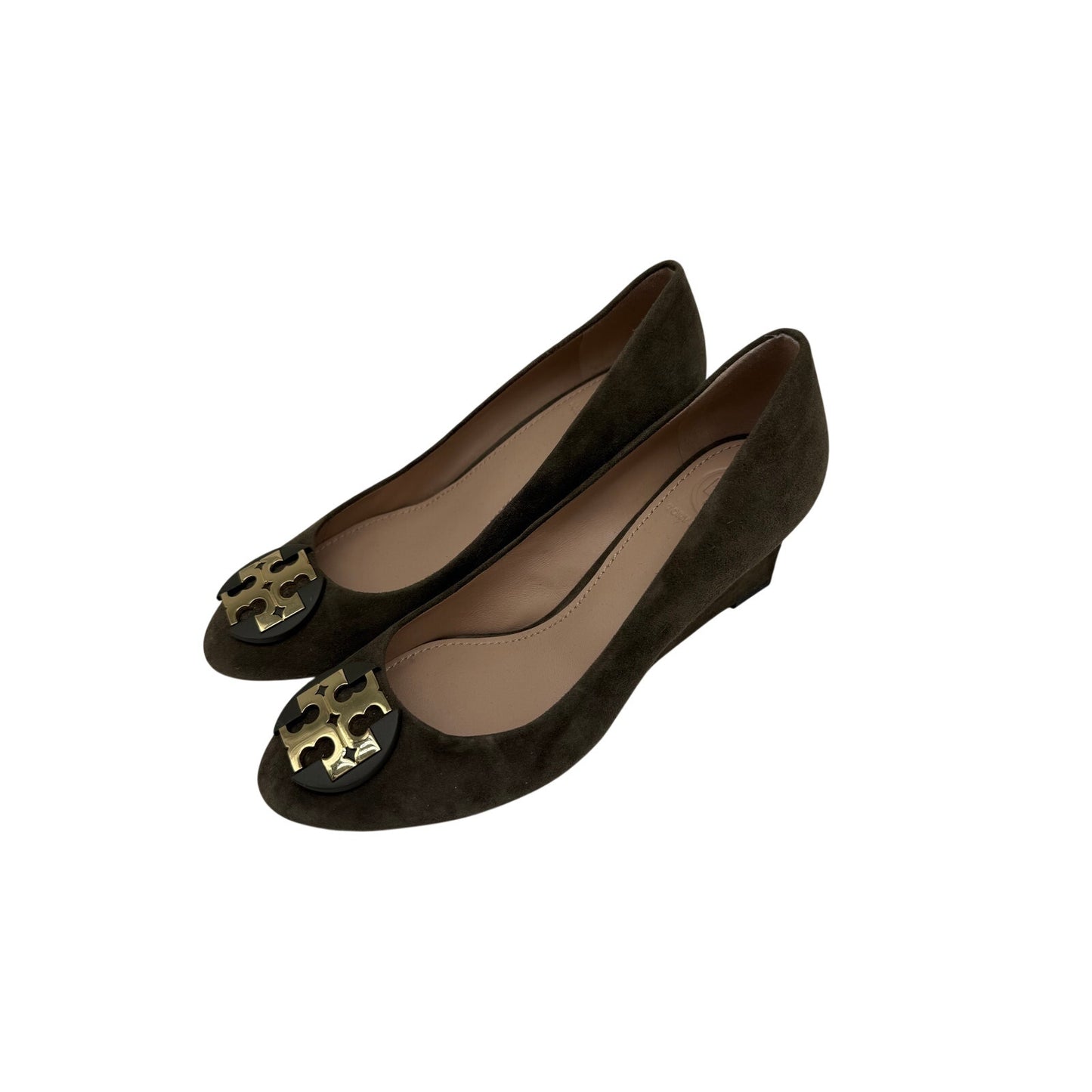 Tory Burch Suede Logo Accent Slip On Wedge Pumps