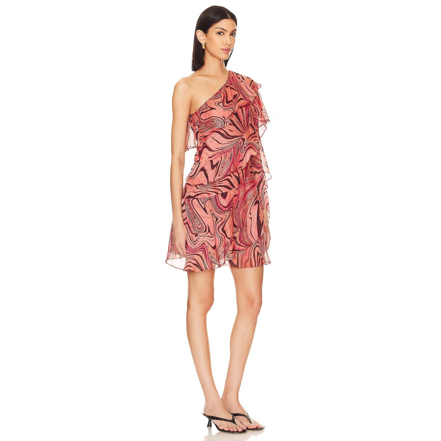Misa Los Angeles Selena Ruffle Tiered One-Shoulder Mini Dress