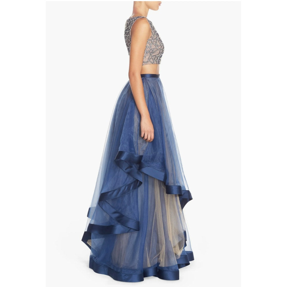 Glamour By Terani Couture Beaded Top Mesh Organza Ballgown Skirt Set