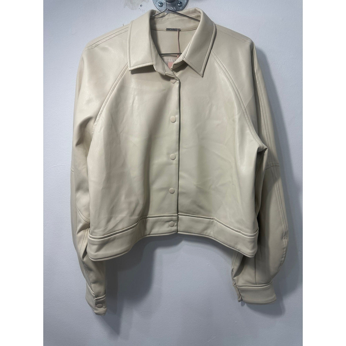 Alexis Faux Leather Snap Front Crop Ceci Jacket Ivory