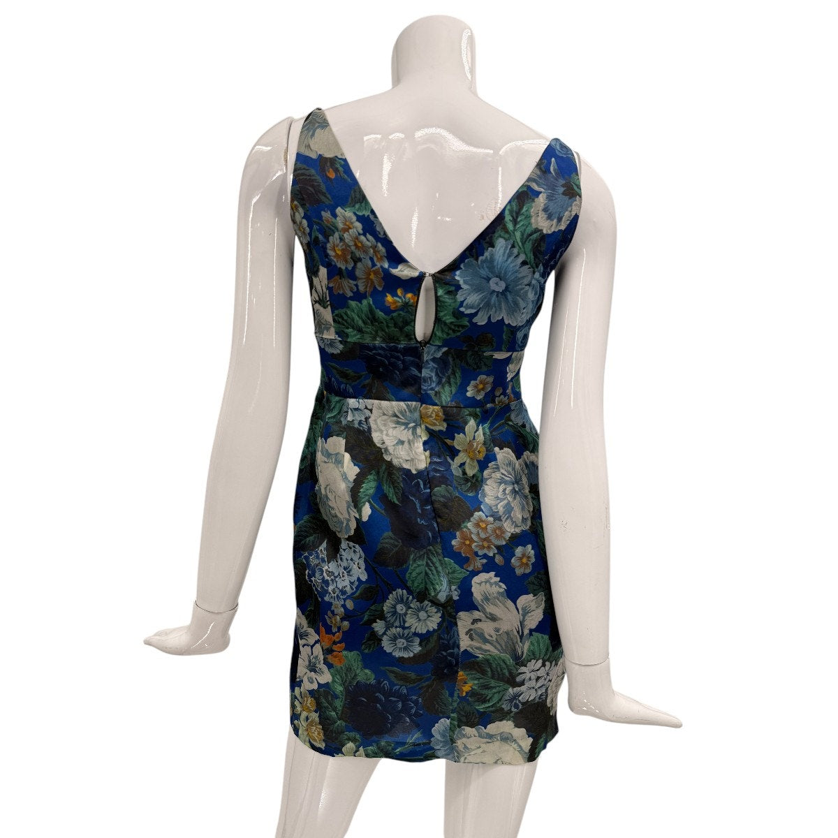 Zimmermann Floral V-Neck Esplanade Exposed Tuck Mini Dress Blue Women's Size 2