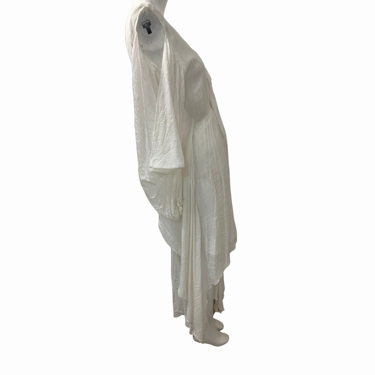 Elsa Cohen Gauze Fringe Tassel Cold Shoulder Caftan Maxi Dress White One Size