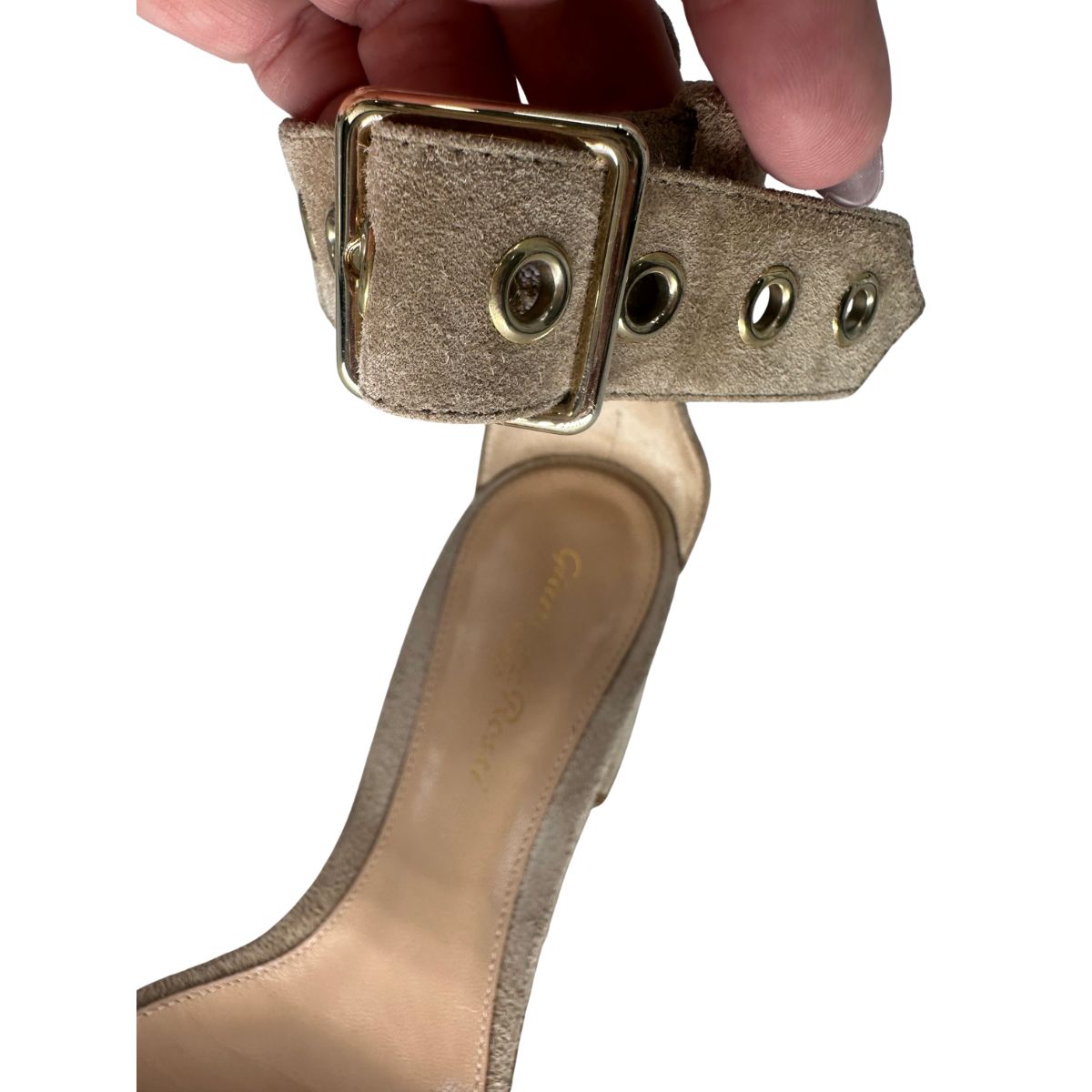 Gianvito Rossi Suede Hayes Buckle Accent Ankle Strap Sandals