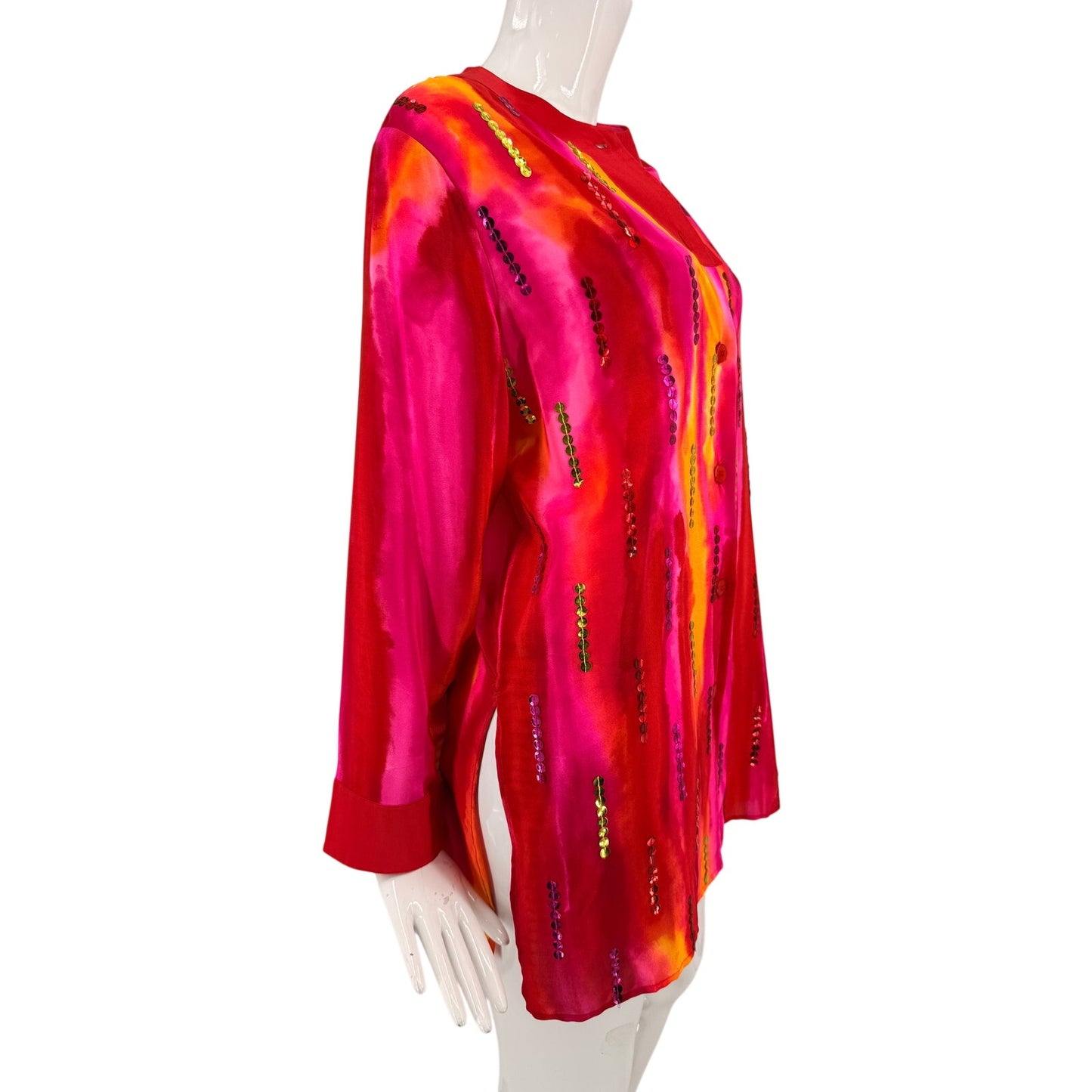 Diane Gilman Silk Sequined Abstract Print Tunic Top