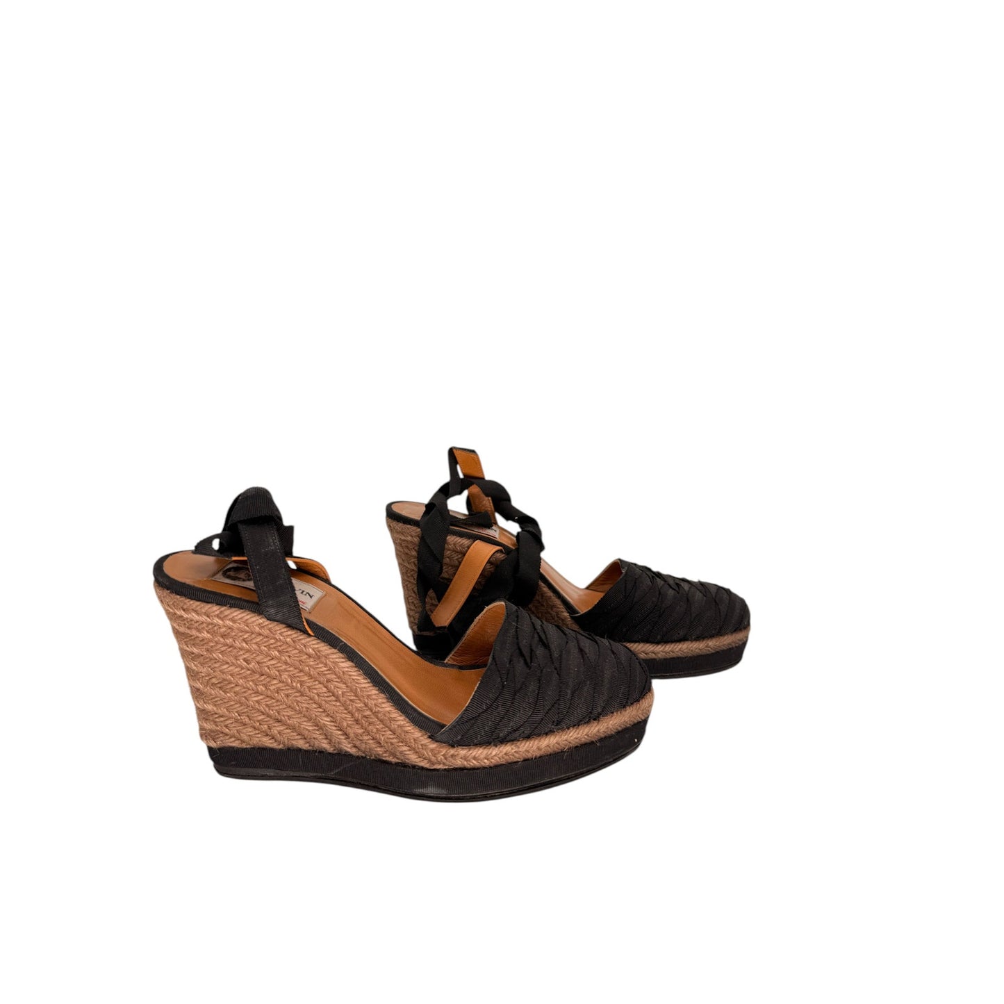 Lanvin Canvas Closed Toe Ankle Strap Wrap Wedge Espadrille Sandals