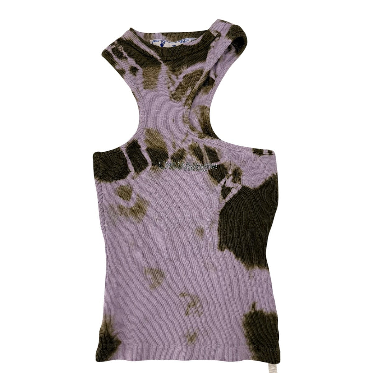 Off-White Cotton Blend Tie Dye Ribbed Racerback Tank Top