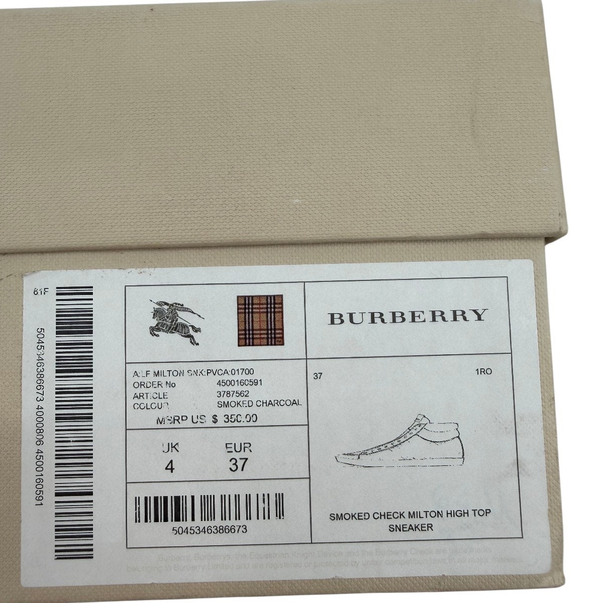 Burberry Smoked Check Milton High Top Sneakers Smoked