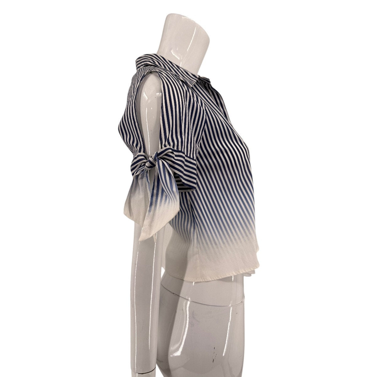 Milly Cotton Blend Collared Tie Sleeve Button Up Shirt