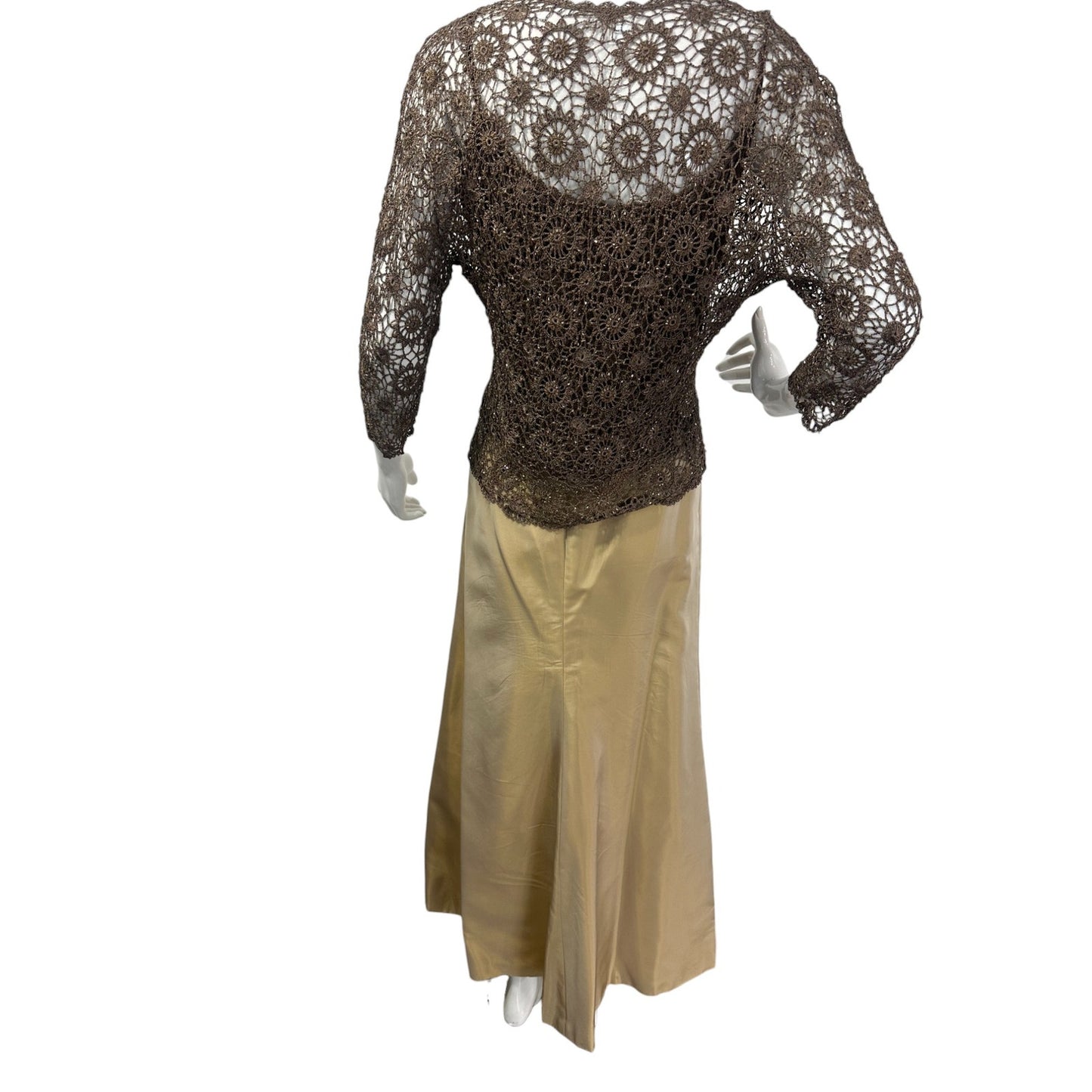 Carmen Marc Valvo Collection Maxi Dress Crochet Lace Cardigan Set