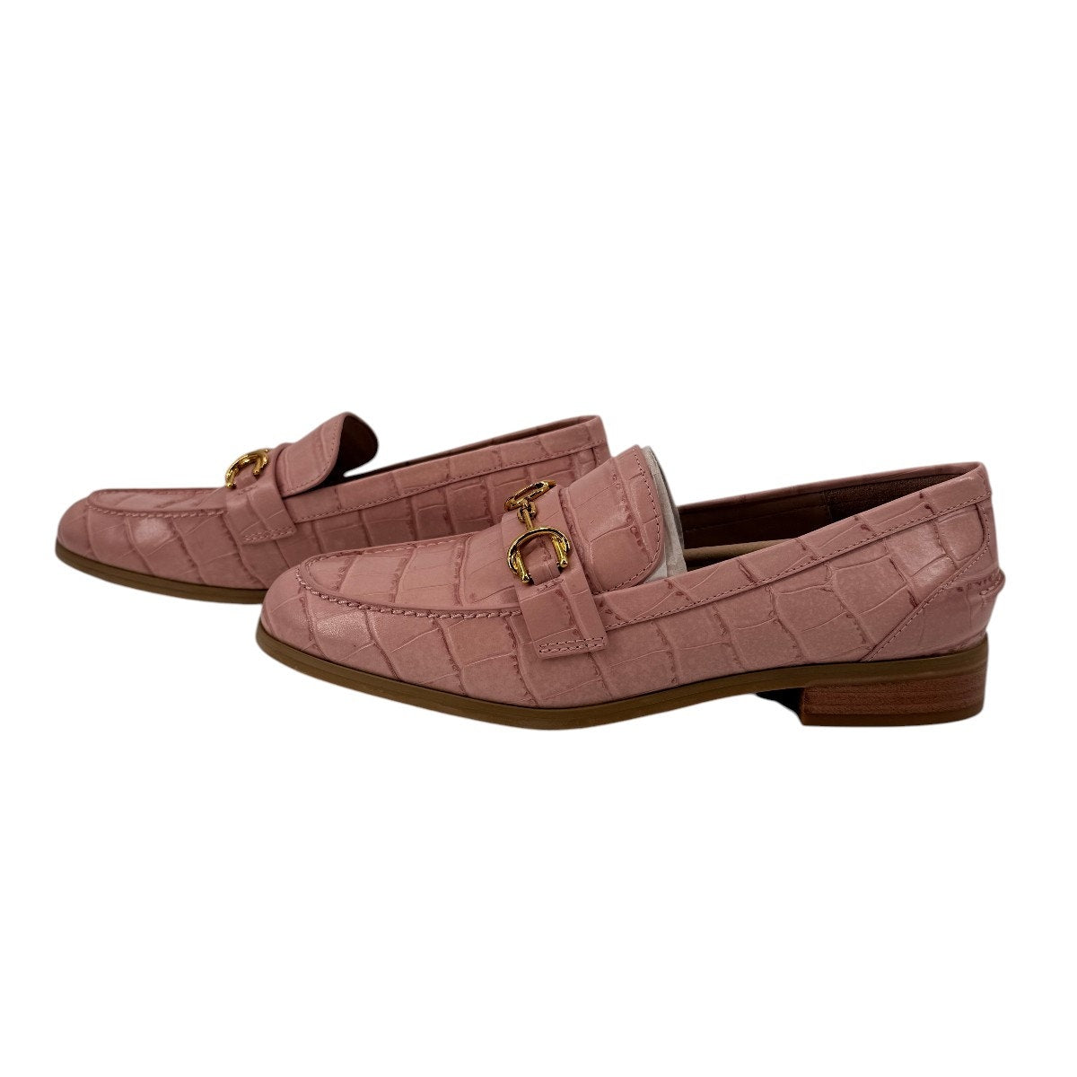 Stuart Weitzman Owen Buckle Printed Croc Leather Loafers Pink Women's 7.5 B