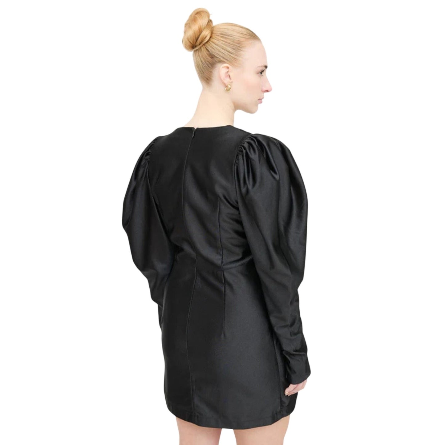 Rotate Birger Christensen Satin Puff Sleeve Wrap Mini Dress