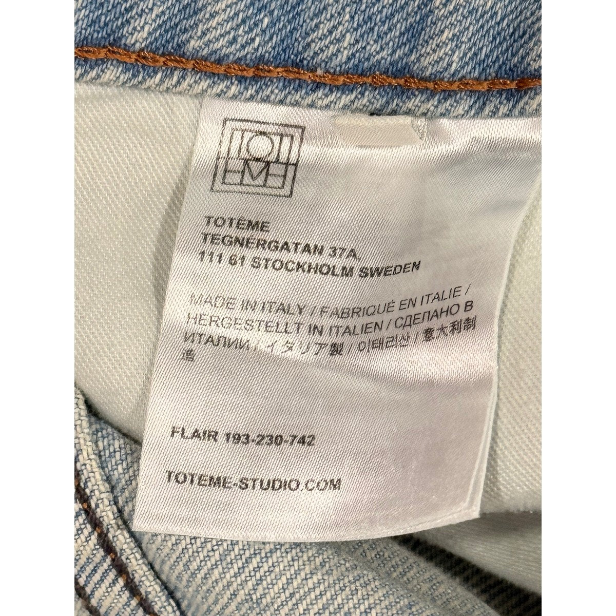 TOTEME Flair Denim High Waist Wide Leg Jeans Light Blue Wash Women's Size 27/30