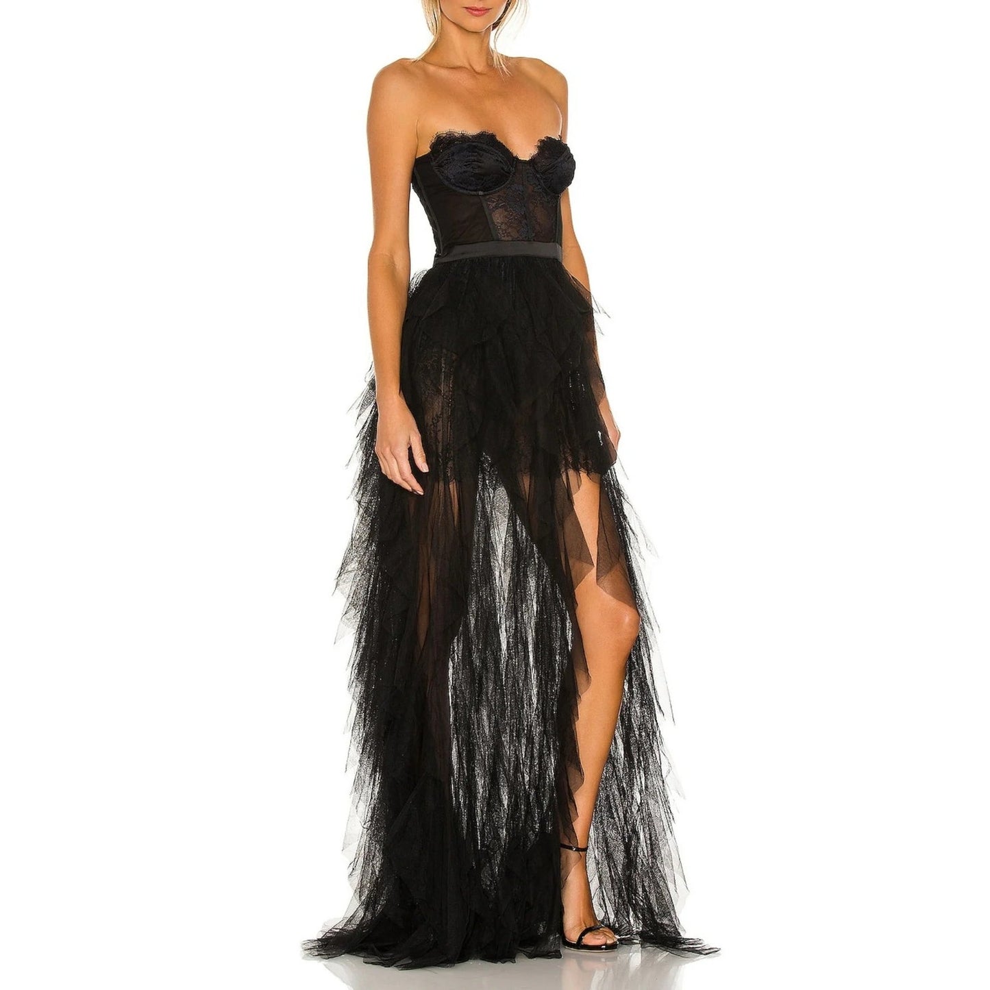 For Love & Lemons x Revolve Strapless Sheer Tulle Bustier Gown
