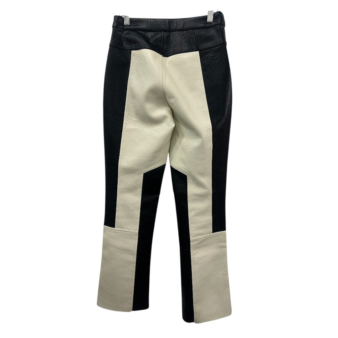 Ronny Kobo Black/Ivory Faux Leather Colorblock Wide Leg Theo Pants