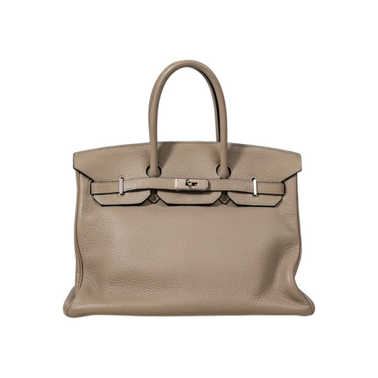 HERMES BIRKIN Clemence Leather PHW Gris Tourterelle Size 35