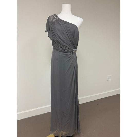 David Meister One-Shoulder Formal Flowing Maxi Evening Dress