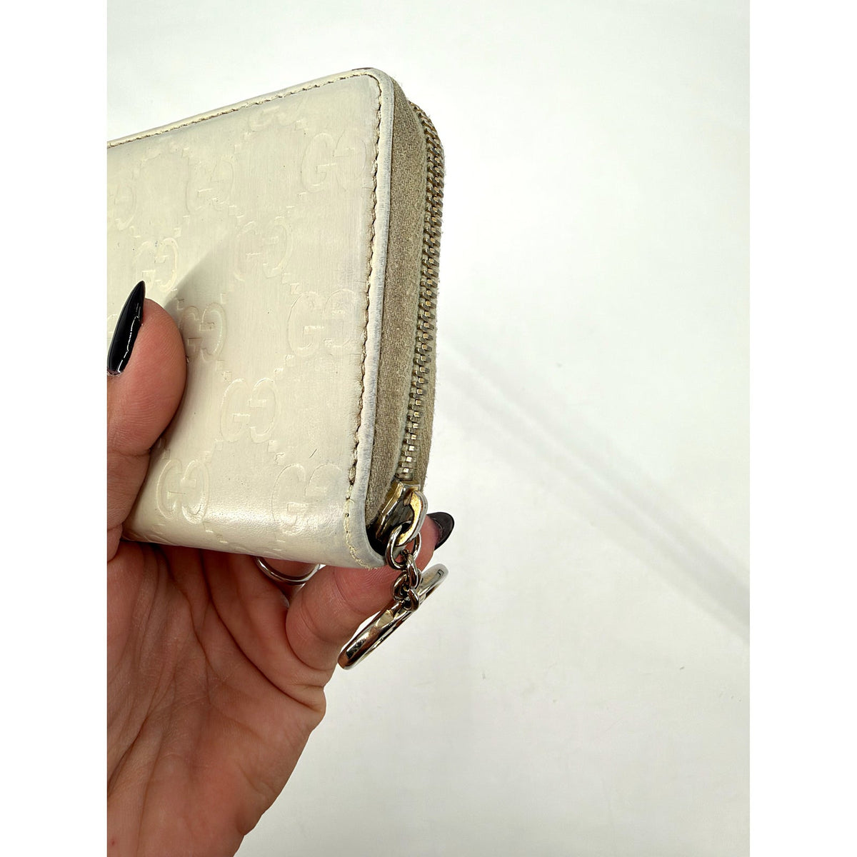 Gucci Guccissima Leather Zip Around Continental Wallet Ivory