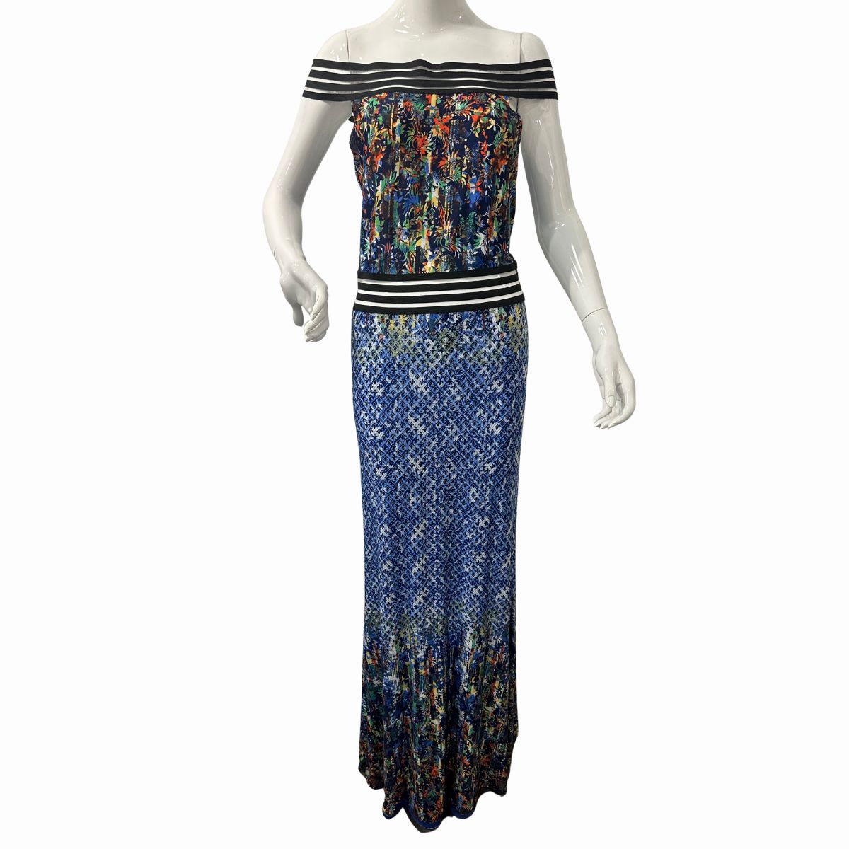 Palacio Stretch Knit Off Shoulder Abstract  Maxi Dress